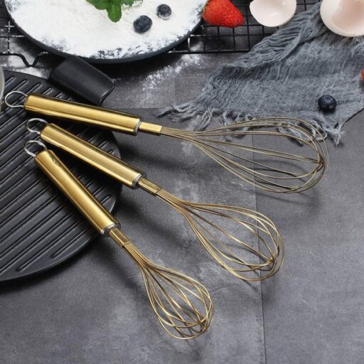 ReaNea Gold Stainless Metal Whisk Set - 3 Piece (8", 10", 12") Beater Wire Whisks for Cooking and Kitchen Use