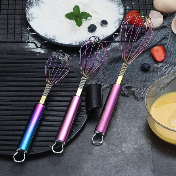 ReaNea Rainbow Whisk Set - 3-Piece Stainless Metal Whisks (8", 10", 12") for Cooking and Beating within the Kitchen