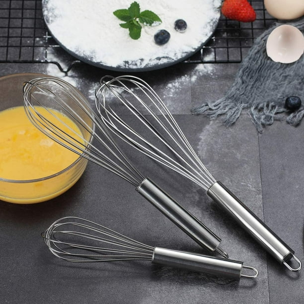 ReaNea Stainless Metal Whisk Set - 3-Piece (8", 10", 12") for Cooking and Baking