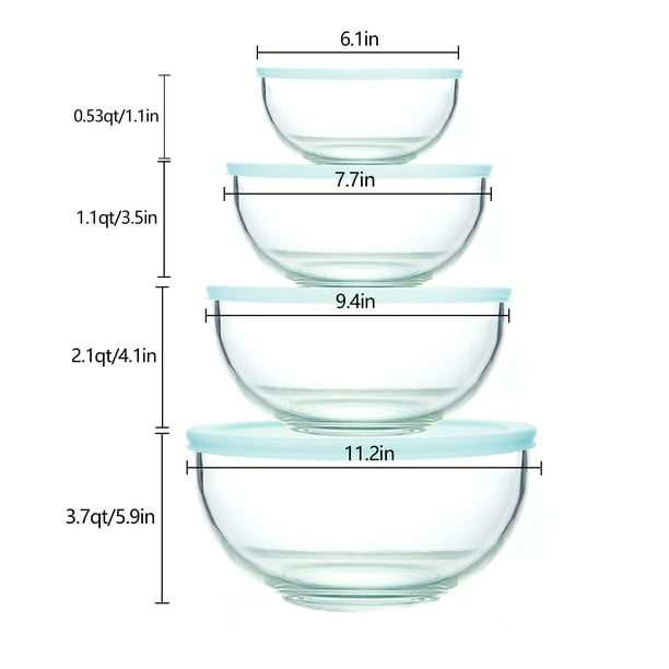 Set of 8 Nesting Glass Mixing Bowls with Lids - Giant Meal Prep Storage Containers for the Kitchen