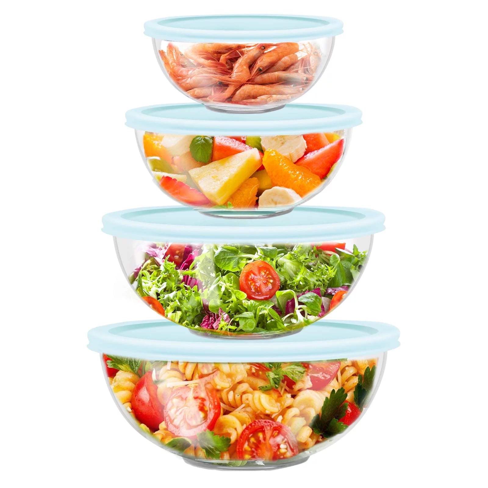 Set of 8 Nesting Glass Mixing Bowls with Lids – Giant Meal Prep Storage Containers for the Kitchen