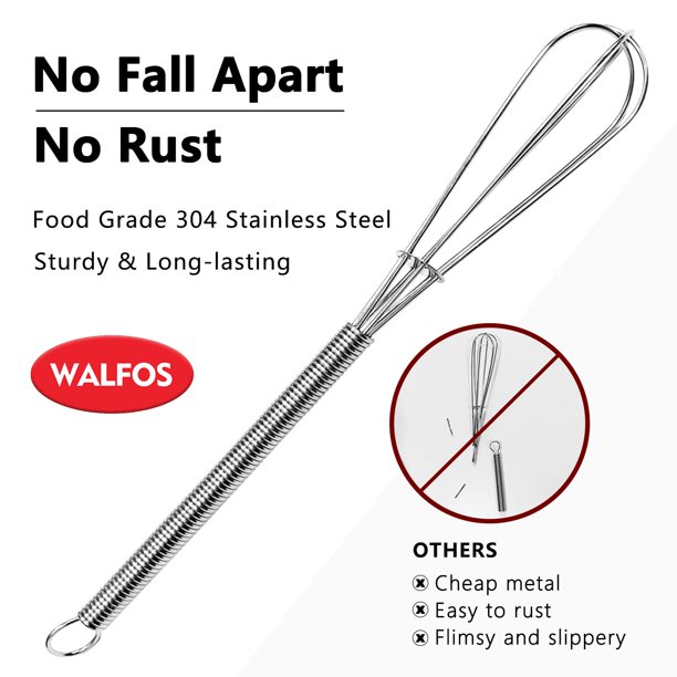 Walfos Stainless Metal Mini Whisks - Set of two (5-inch and 7-inch) for Beating, Mixing, and Mixing Sauces