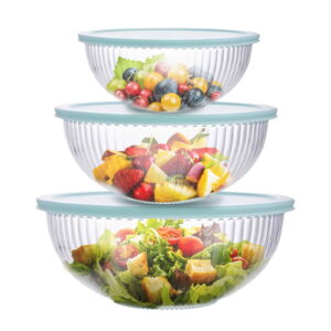 WhiteRhino Set of 6 Glass Mixing Bowls with Lids – Nesting Bowls for Meals Preparation, Serving, and Storage within the Kitchen